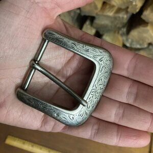 Silver tone Belt Buckle collectible collectable west western square design style